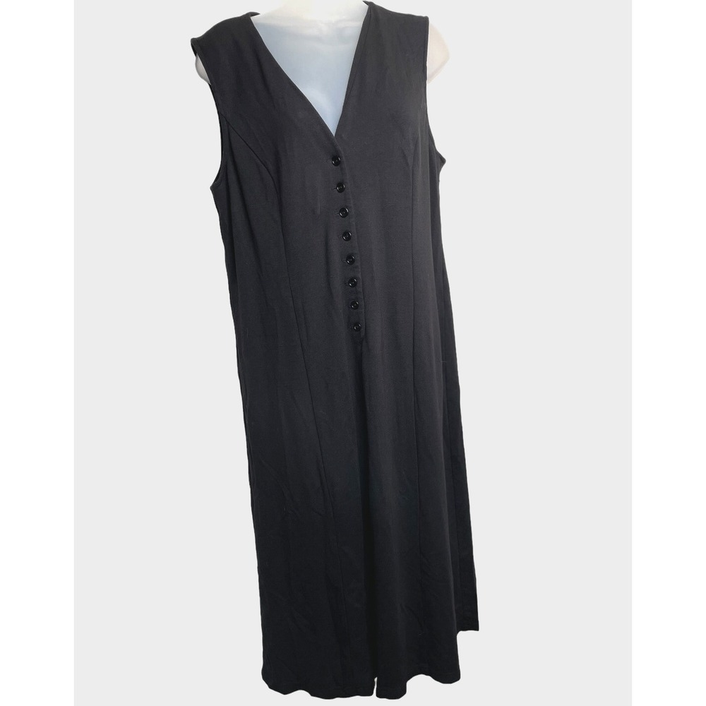 Vintage Orvis Overall Dress Jumper Black Size Medium Buttons Modest Maxi Viscose